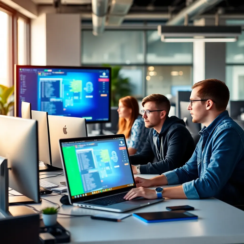 Equipe de desenvolvimento de software trabalhando em um sistema